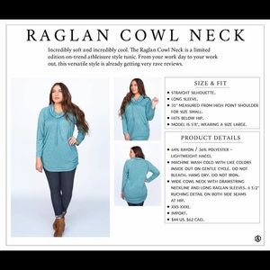 Women’s Agnes & Dora Raglan Turquoise Cowl Neck Pullover Tunic Size XL
